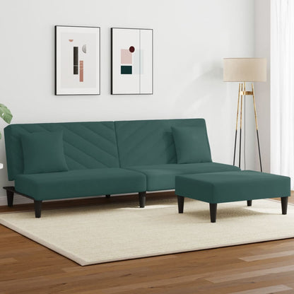 Set di Divani 2 pz con Cuscini Verde scuro in Velluto