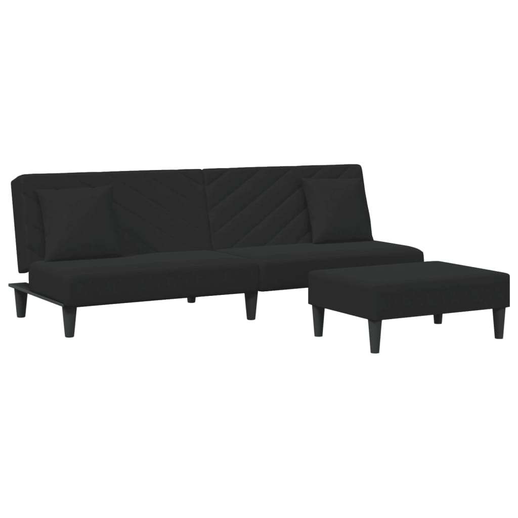 Set di Divani 2 pz con Cuscini Nero in Velluto