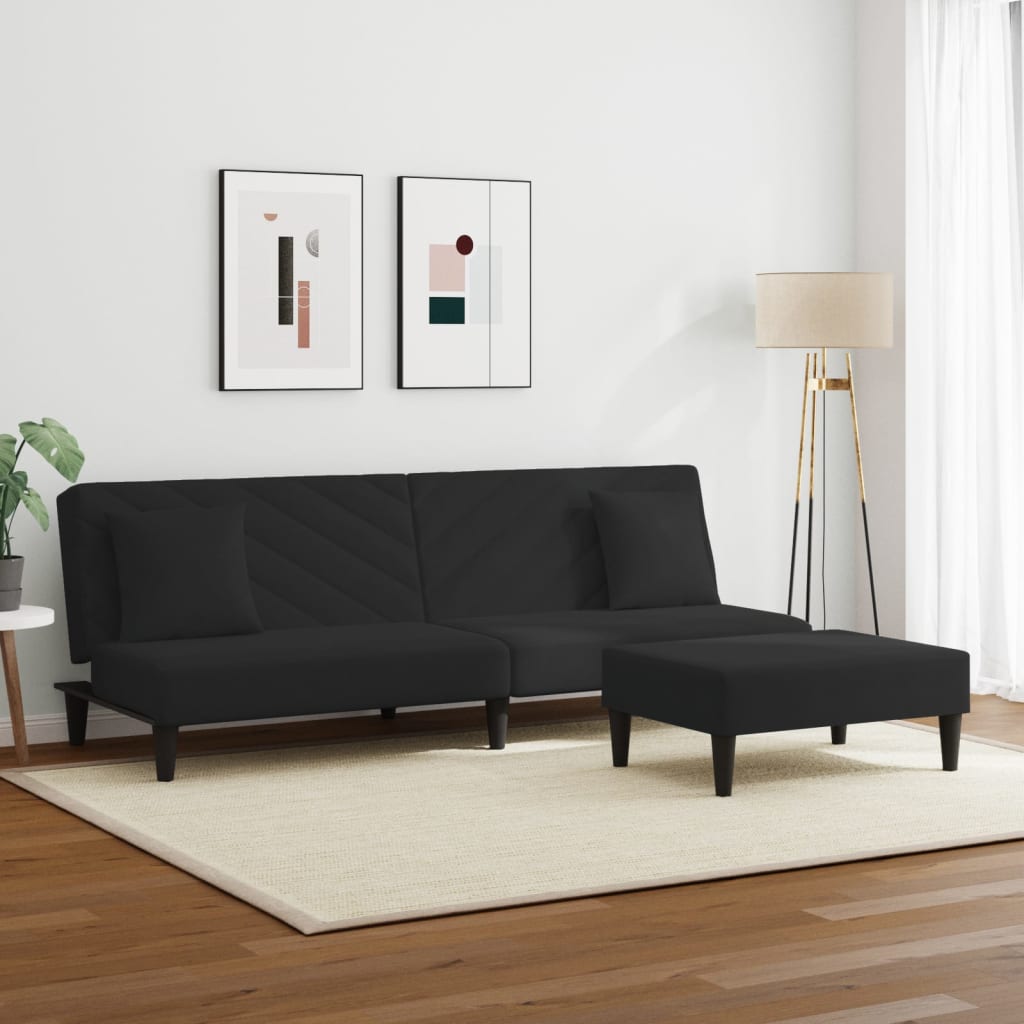 Set di Divani 2 pz con Cuscini Nero in Velluto