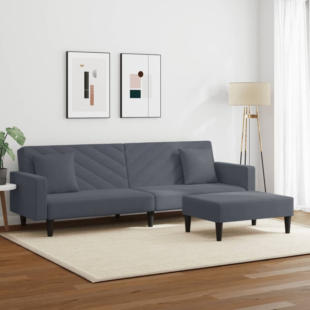 Set di Divani 2 pz con Cuscini Grigio Scuro in Velluto