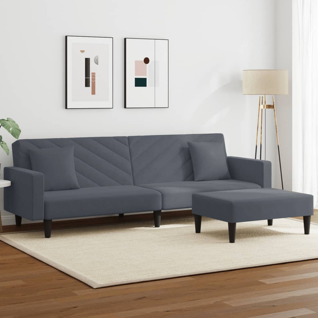 Set di Divani 2 pz con Cuscini Grigio Scuro in Velluto