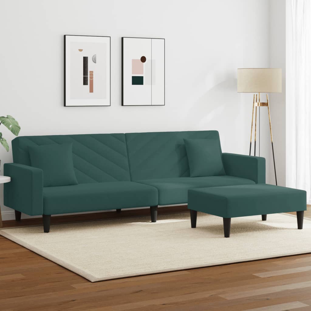 Set di Divani 2 pz con Cuscini Verde scuro in Velluto