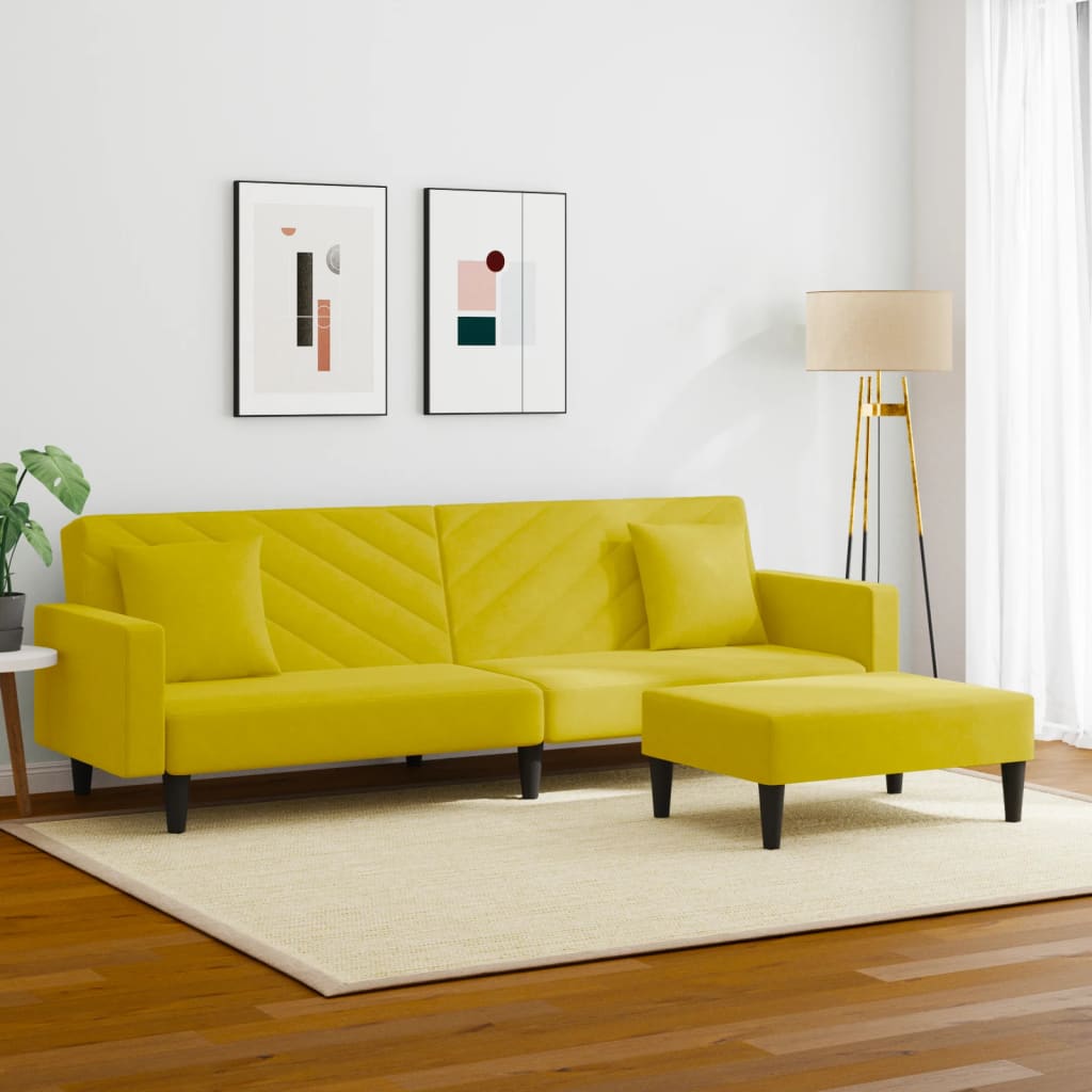 Set di Divani 2 pz con Cuscini giallo in Velluto