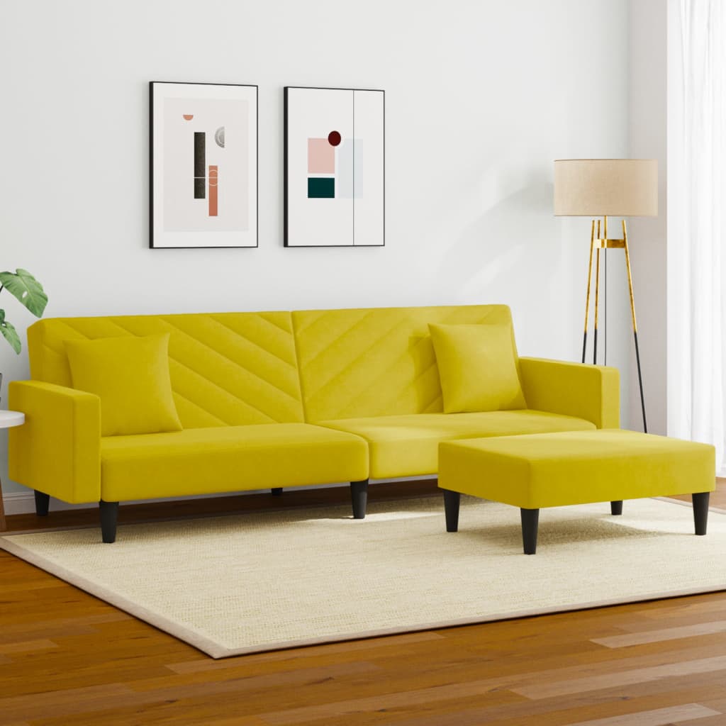 Set di Divani 2 pz con Cuscini giallo in Velluto