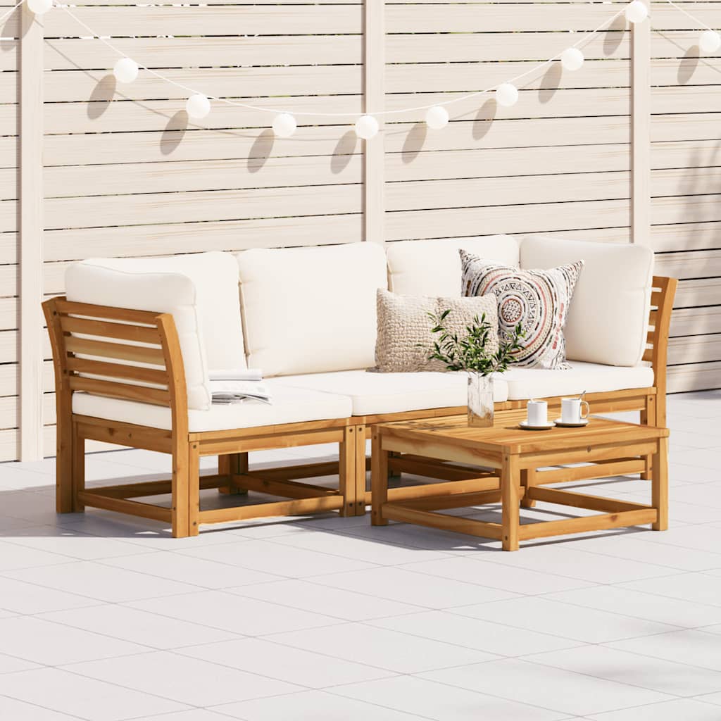 Set Mobili da Giardino 3pz con Cuscini Legno Massello di Acacia
