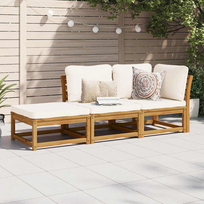 Set Mobili da Giardino 3pz con Cuscini Legno Massello di Acacia