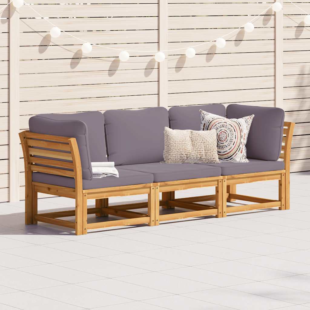 Set Mobili da Giardino 3pz con Cuscini Legno Massello di Acacia