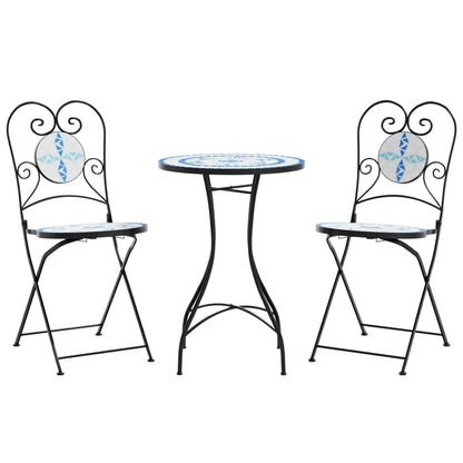 Set da Bistrot con Mosaico Blu e Bianco in Ferro e Ceramica