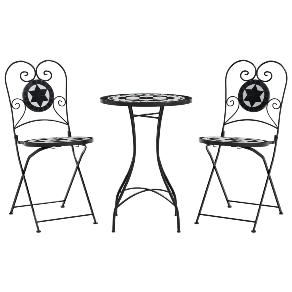 Set da Bistrot con Mosaico Nero e Bianco in Ferro e Ceramica