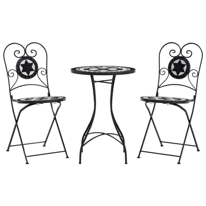 Set da Bistrot con Mosaico Nero e Bianco in Ferro e Ceramica