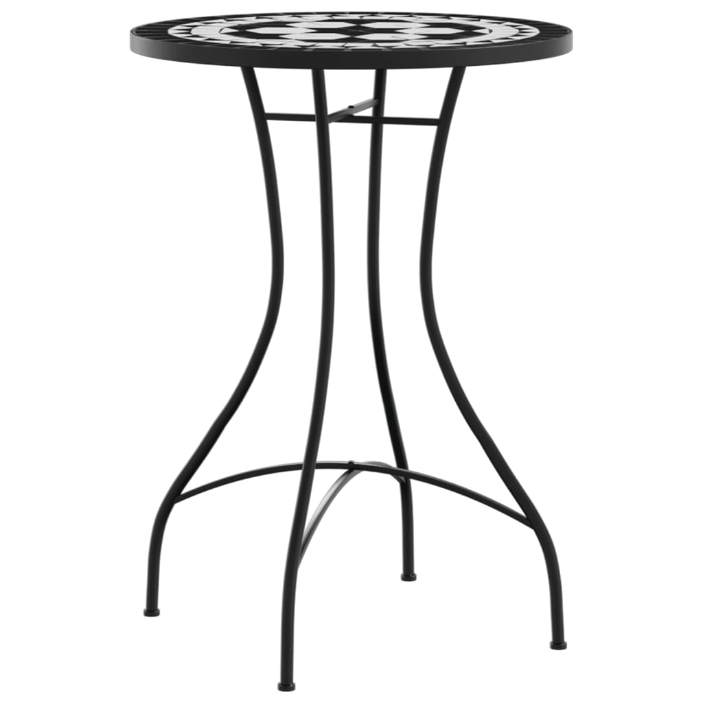 Set da Bistrot con Mosaico Nero e Bianco in Ferro e Ceramica