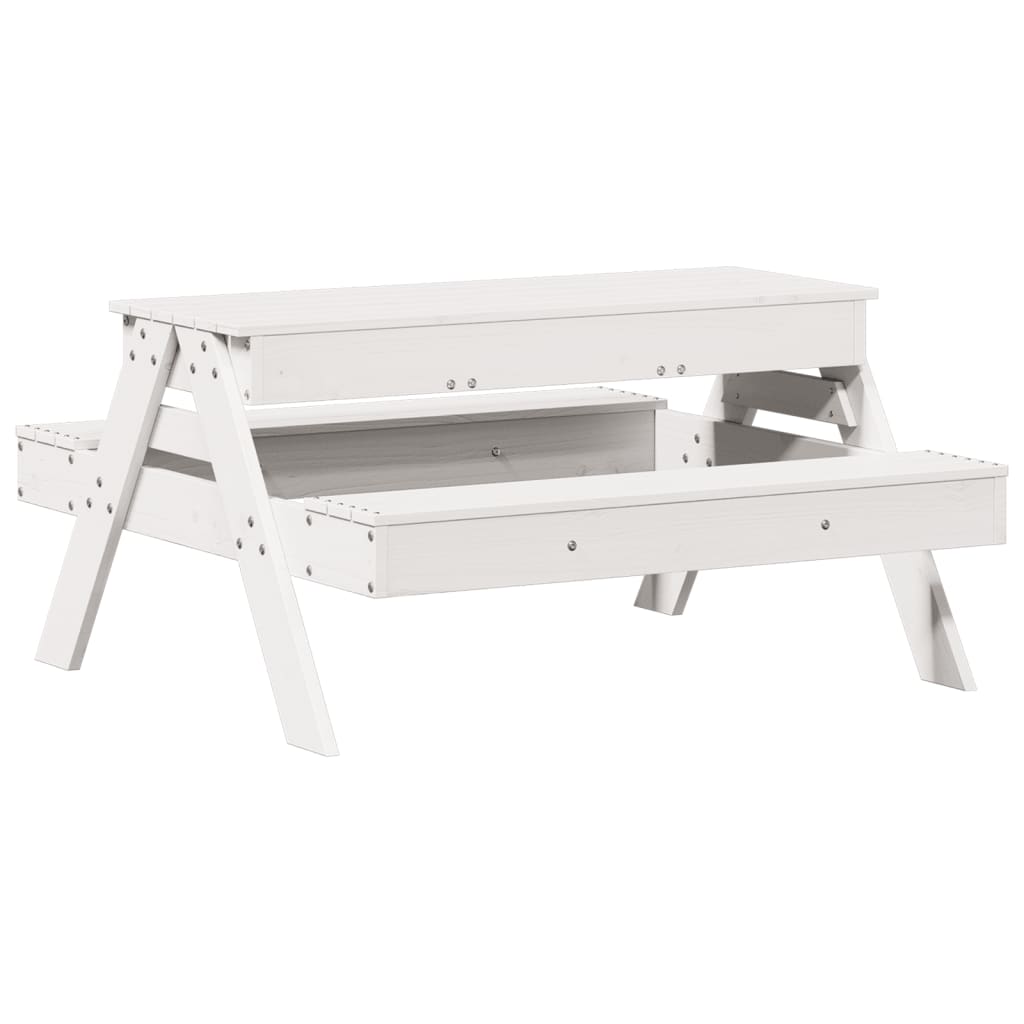 Tavolo Picnic con Sabbiera Bambini Bianco Legno Massello Pino