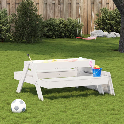 Tavolo Picnic con Sabbiera Bambini Bianco Legno Massello Pino