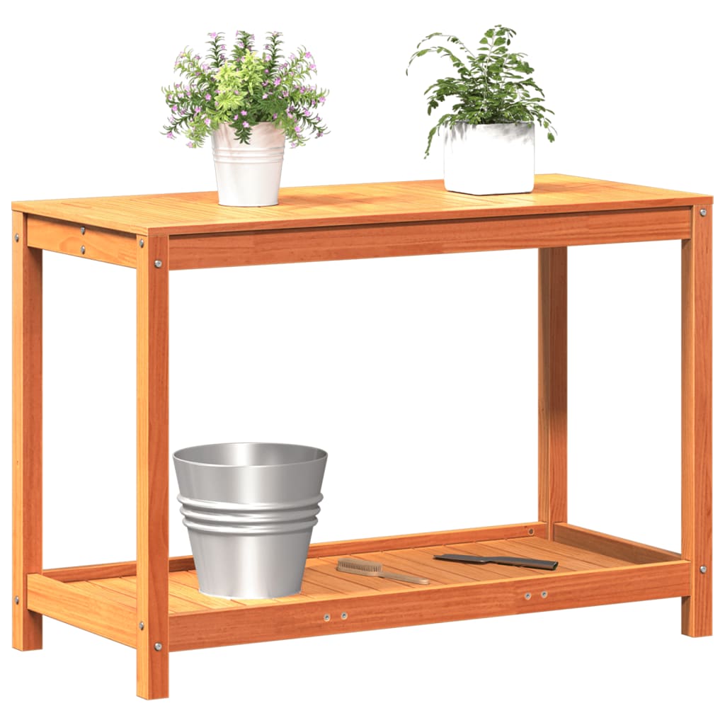 Tavolo Invasatura Ripiano Marrone Cera 108x50x75 Massello Pino