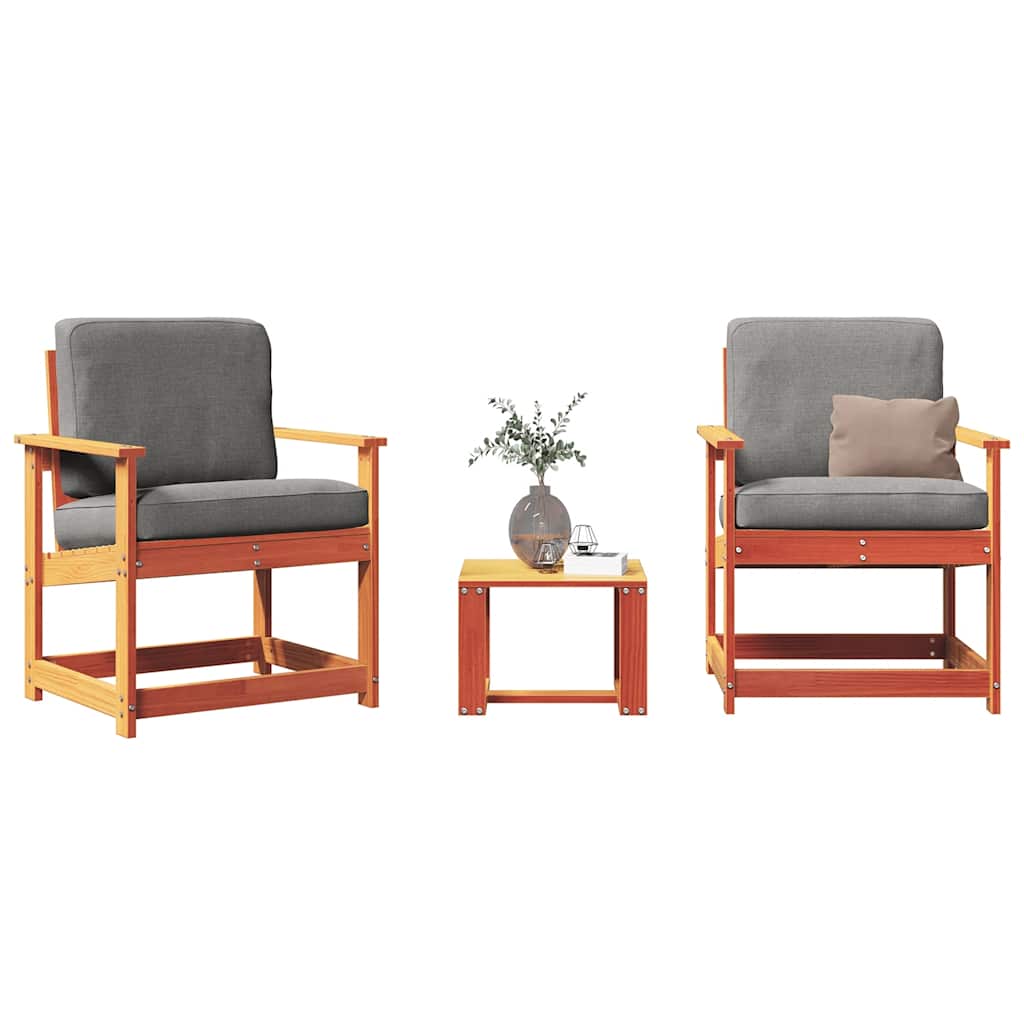 Set Salotto da Giardino 3 pz Marrone Cera Legno Massello Pino