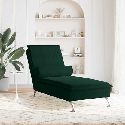 Chaise Longue Massaggi con Capezzale Verde Scuro in Velluto