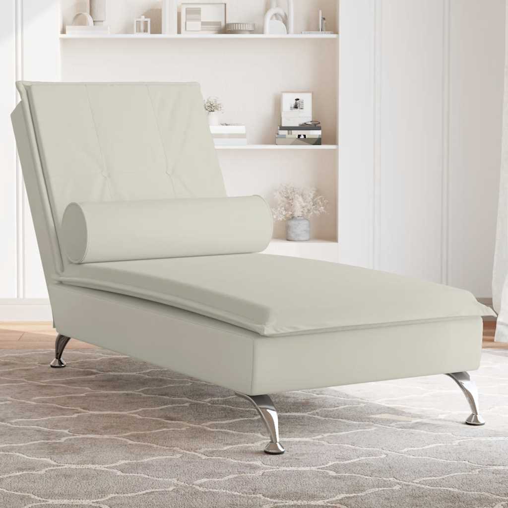 Chaise Longue Massaggi con Cuscino a Rullo Crema in Velluto