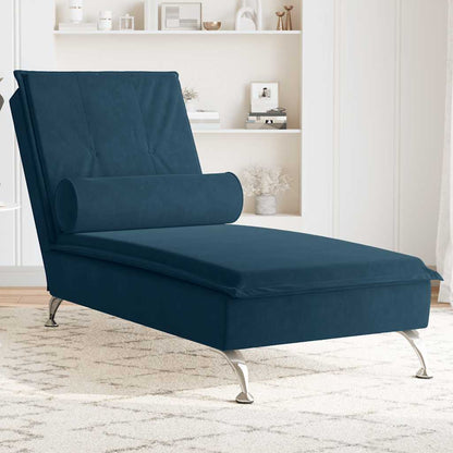 Chaise Longue Massaggi con Cuscino a Rullo Blu in Velluto