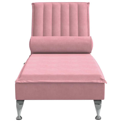 Chaise Longue Massaggi con Cuscino a Rullo Rosso in Velluto