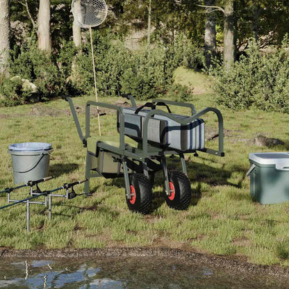 Carrello da Pesca Verde con 2Ruote Acciaio Verniciato a Polvere