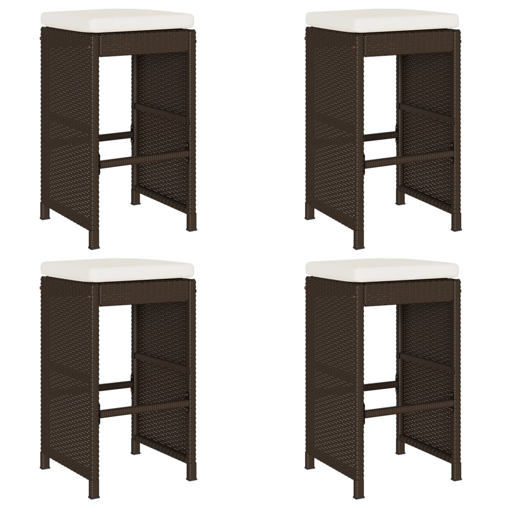 Sgabelli Bar da Giardino con Cuscini 4 pz Marroni in Polyrattan
