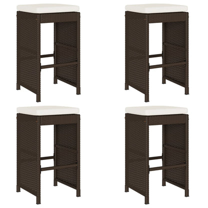 Sgabelli Bar da Giardino con Cuscini 4 pz Marroni in Polyrattan