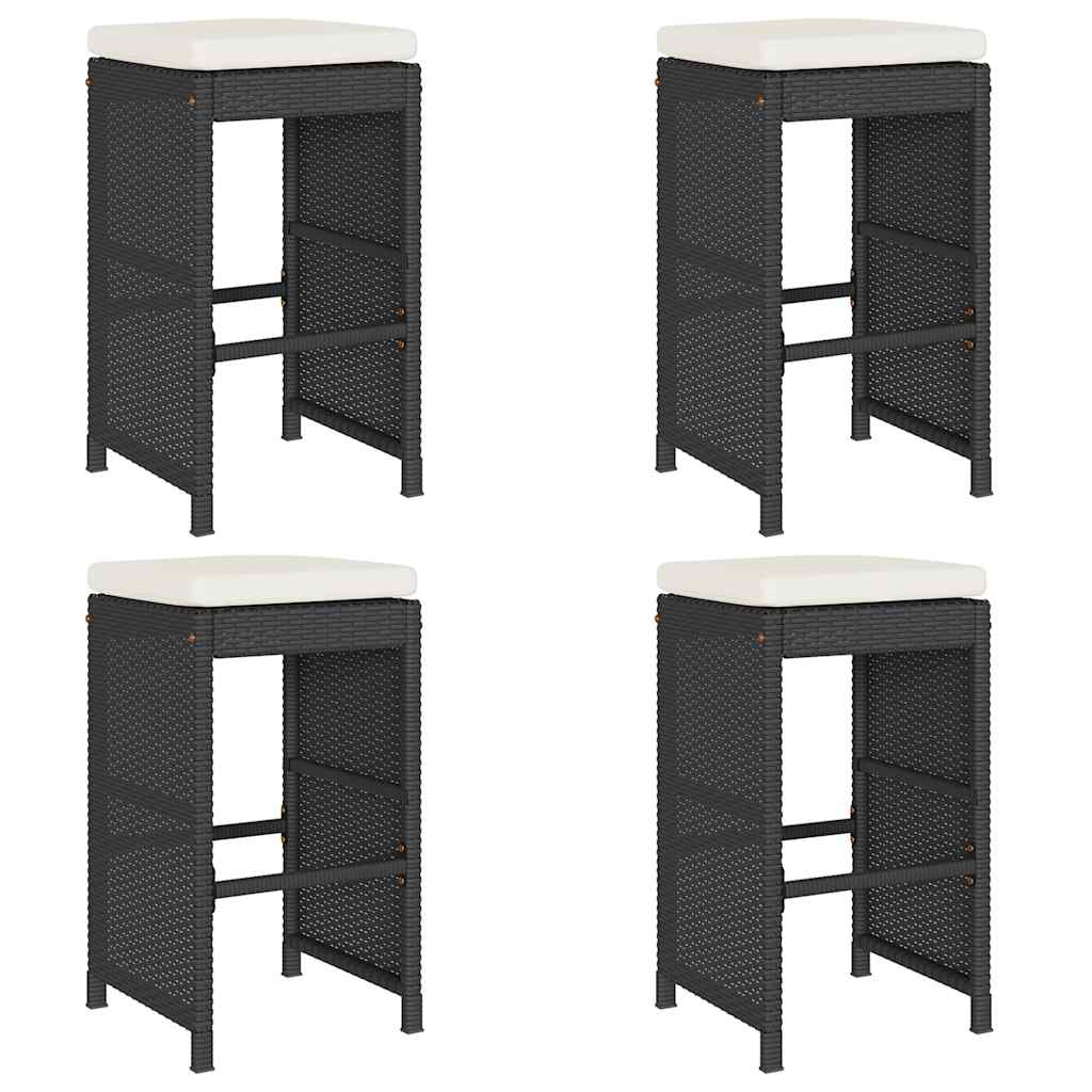 Sgabelli da Bar con Cuscini 4 pz Neri in Polyrattan