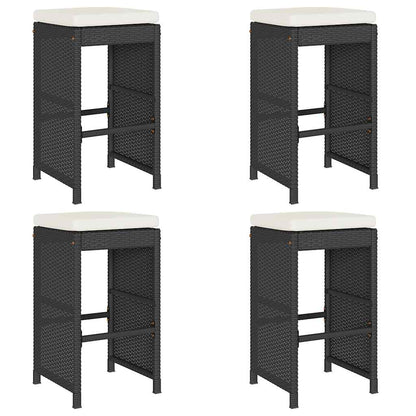 Sgabelli da Bar con Cuscini 4 pz Neri in Polyrattan