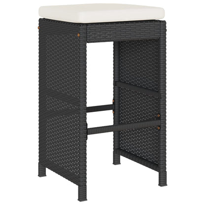 Sgabelli da Bar con Cuscini 4 pz Neri in Polyrattan