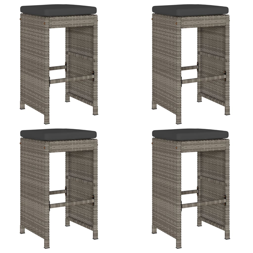 Sgabelli da Bar con Cuscini 4 pz Grigi in Polyrattan