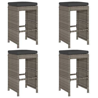 Sgabelli da Bar con Cuscini 4 pz Grigi in Polyrattan