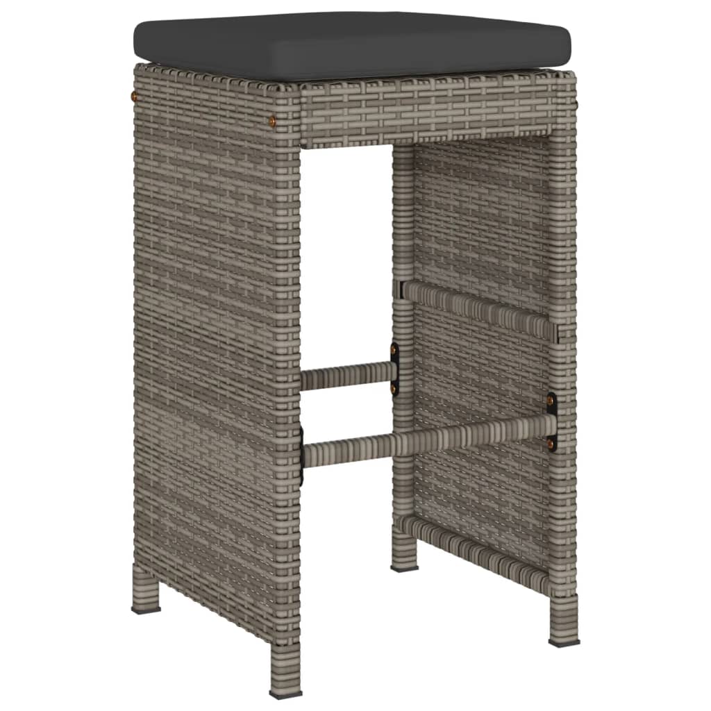 Sgabelli da Bar con Cuscini 4 pz Grigi in Polyrattan