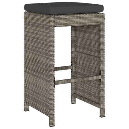 Sgabelli da Bar con Cuscini 4 pz Grigi in Polyrattan