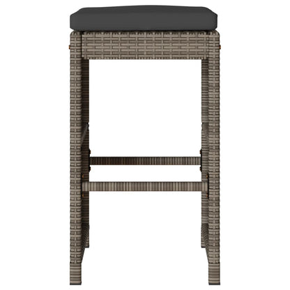 Sgabelli da Bar con Cuscini 4 pz Grigi in Polyrattan