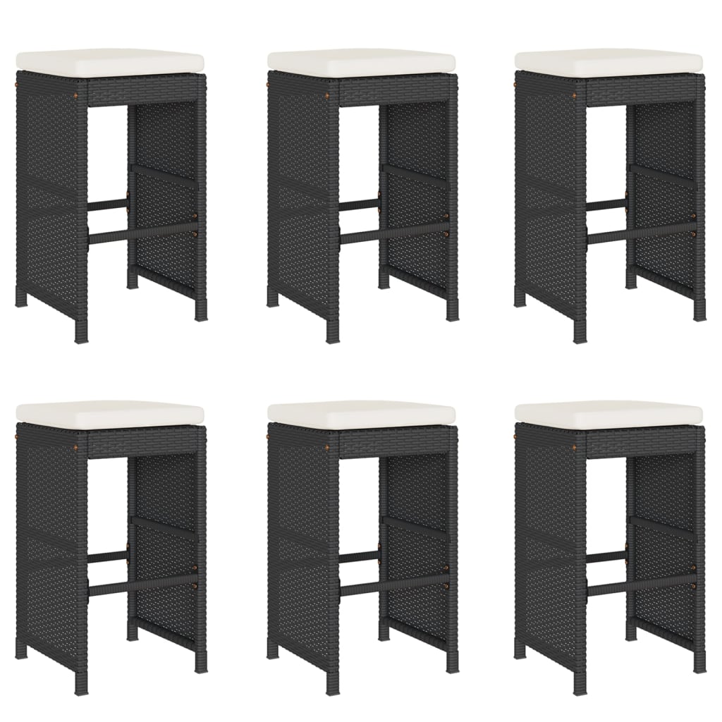 Sgabelli Bar da Giardino con Cuscini 6 pz Neri in Polyrattan