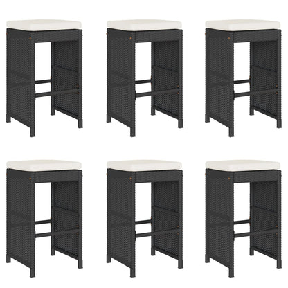 Sgabelli Bar da Giardino con Cuscini 6 pz Neri in Polyrattan