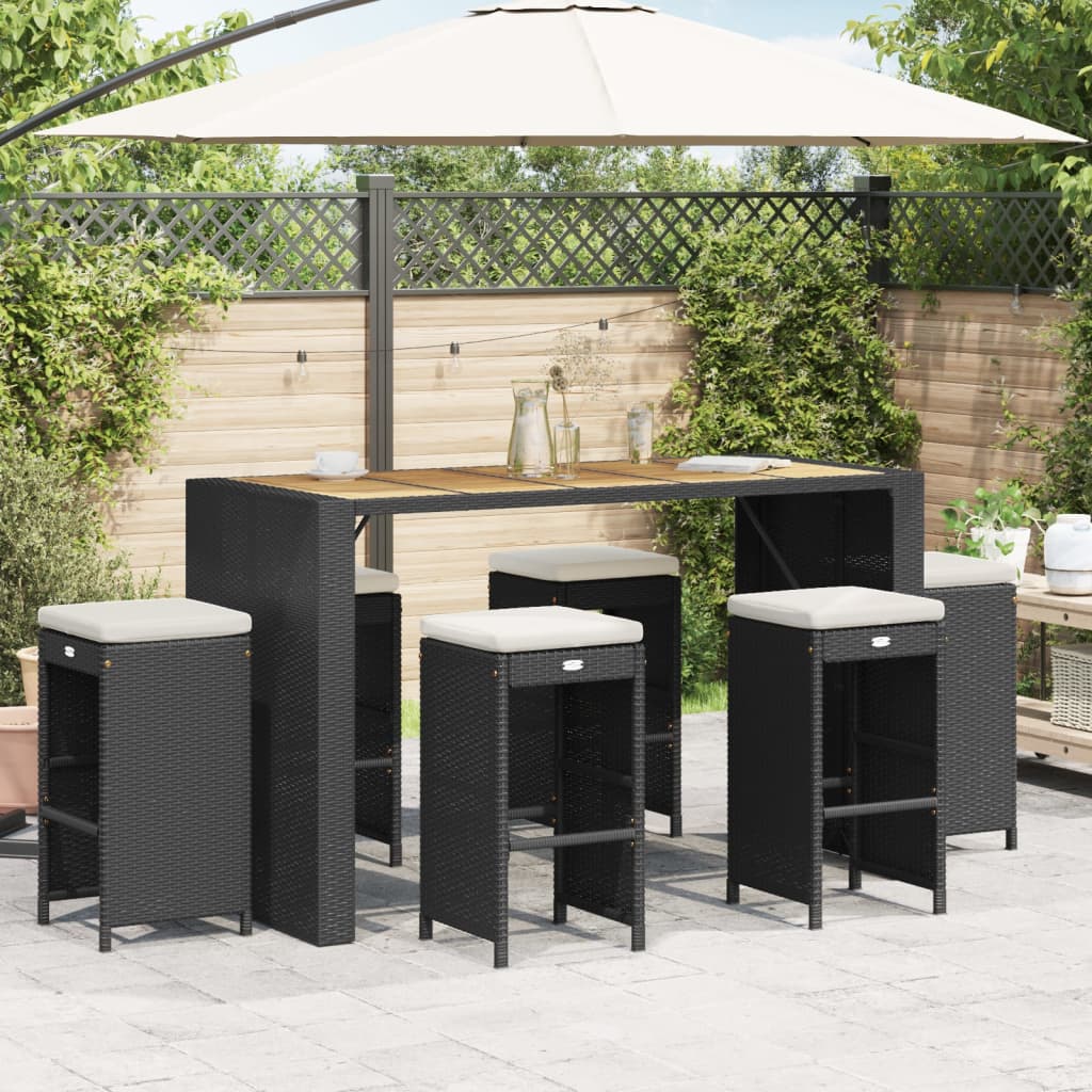 Sgabelli Bar da Giardino con Cuscini 6 pz Neri in Polyrattan