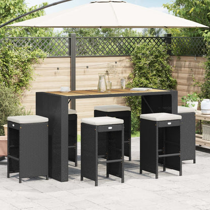 Sgabelli Bar da Giardino con Cuscini 6 pz Neri in Polyrattan