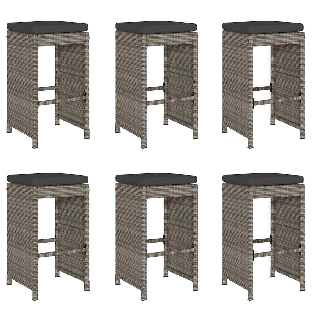 Sgabelli Bar da Giardino con Cuscini 6 pz Grigi in Polyrattan