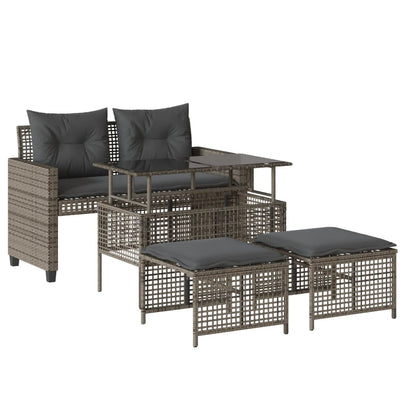 Set Divani da Giardino 4 pz con Cuscini Grigio Polyrattan Vetro