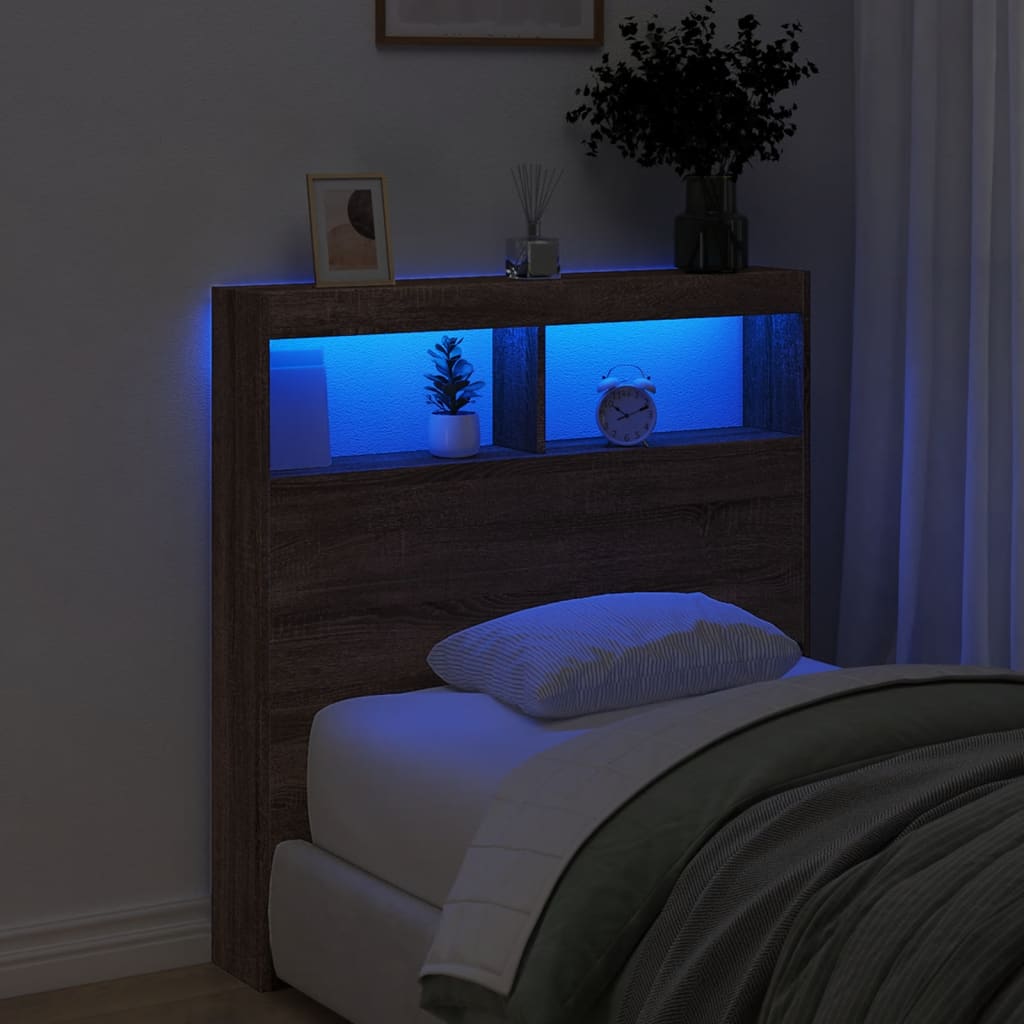 Testiera con Contenitore a LED Rovere Marrone 100x17x102 cm