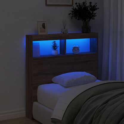 Testiera con Contenitore a LED Rovere Marrone 100x17x102 cm