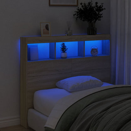 Testiera con Contenitore a LED Rovere Sonoma 120x17x102 cm