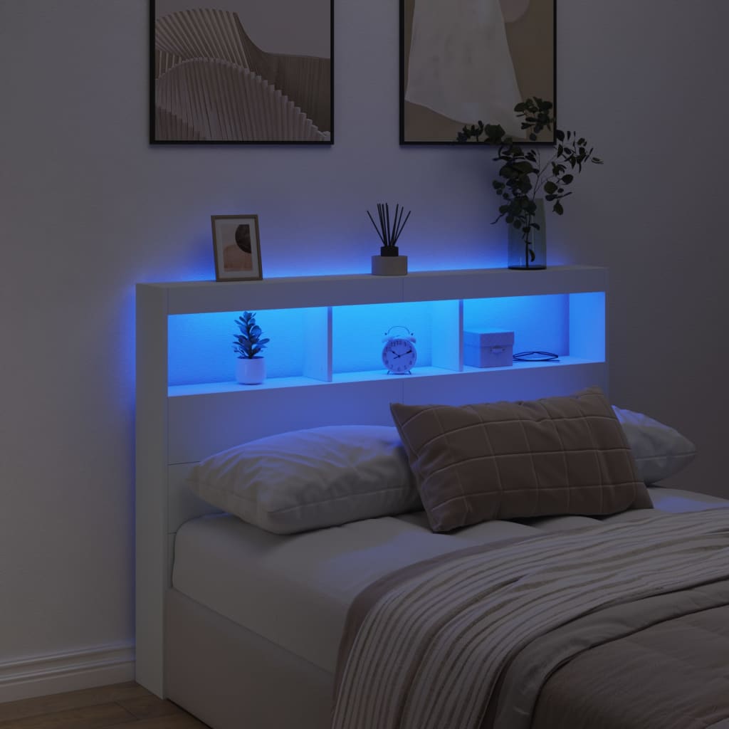 Testiera con Contenitore a LED Bianca 140x17x102 cm
