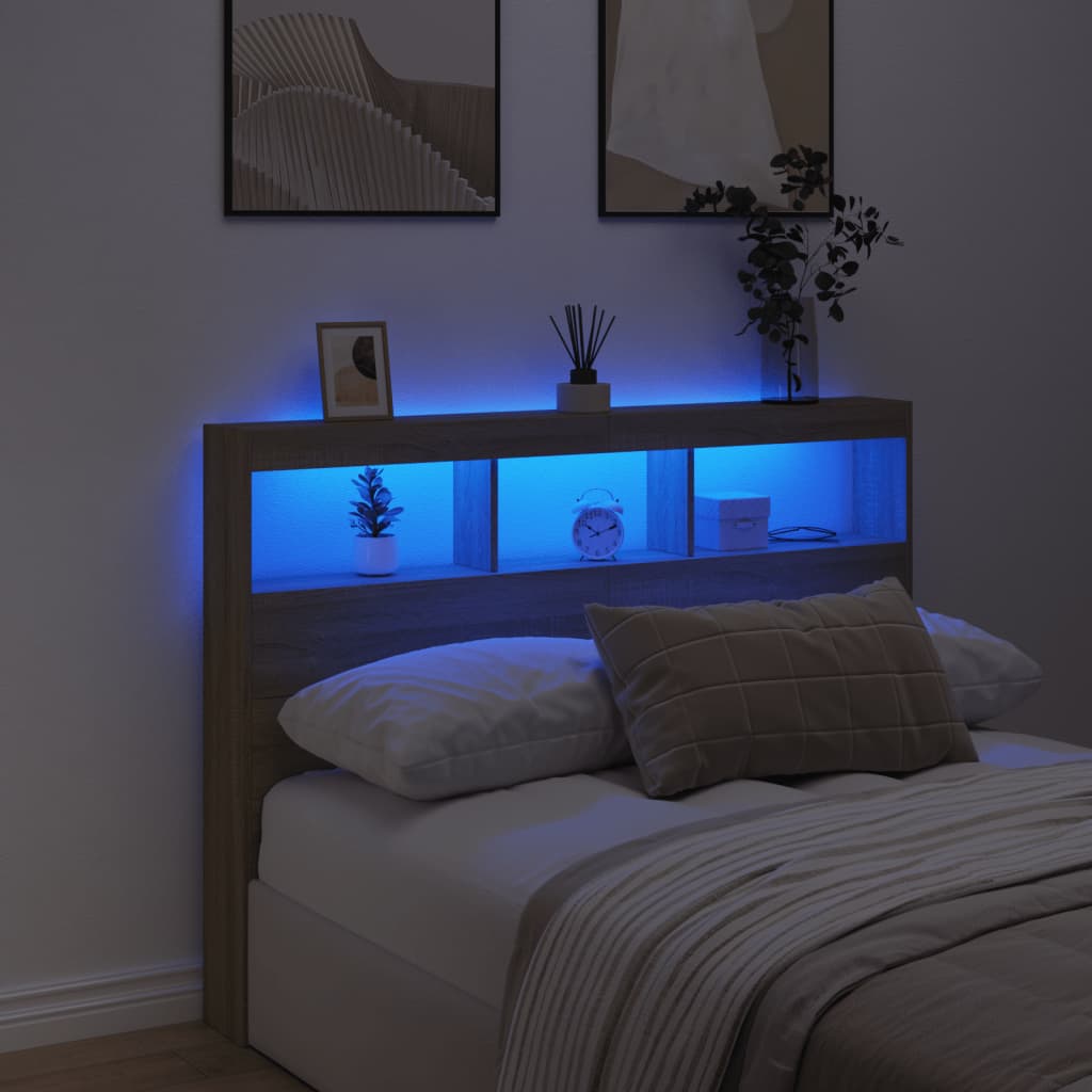 Testiera con Contenitore a LED Rovere Sonoma 140x17x102 cm