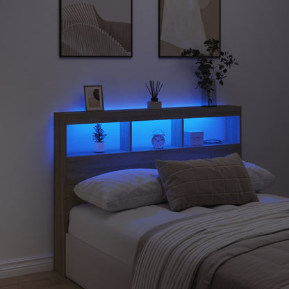 Testiera con Contenitore a LED Rovere Sonoma 140x17x102 cm