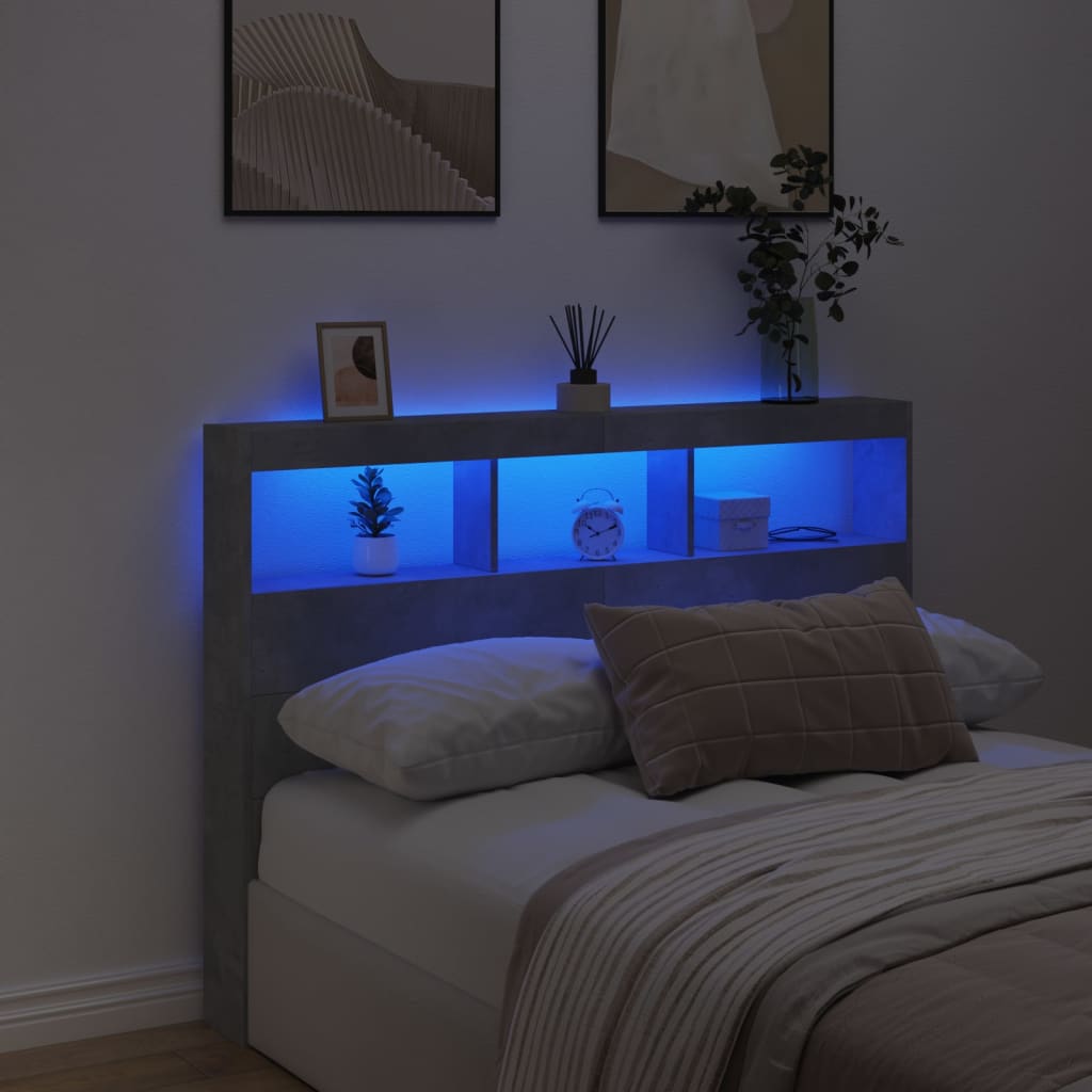 Testiera con Contenitore a LED Grigio Cemento 140x17x102 cm