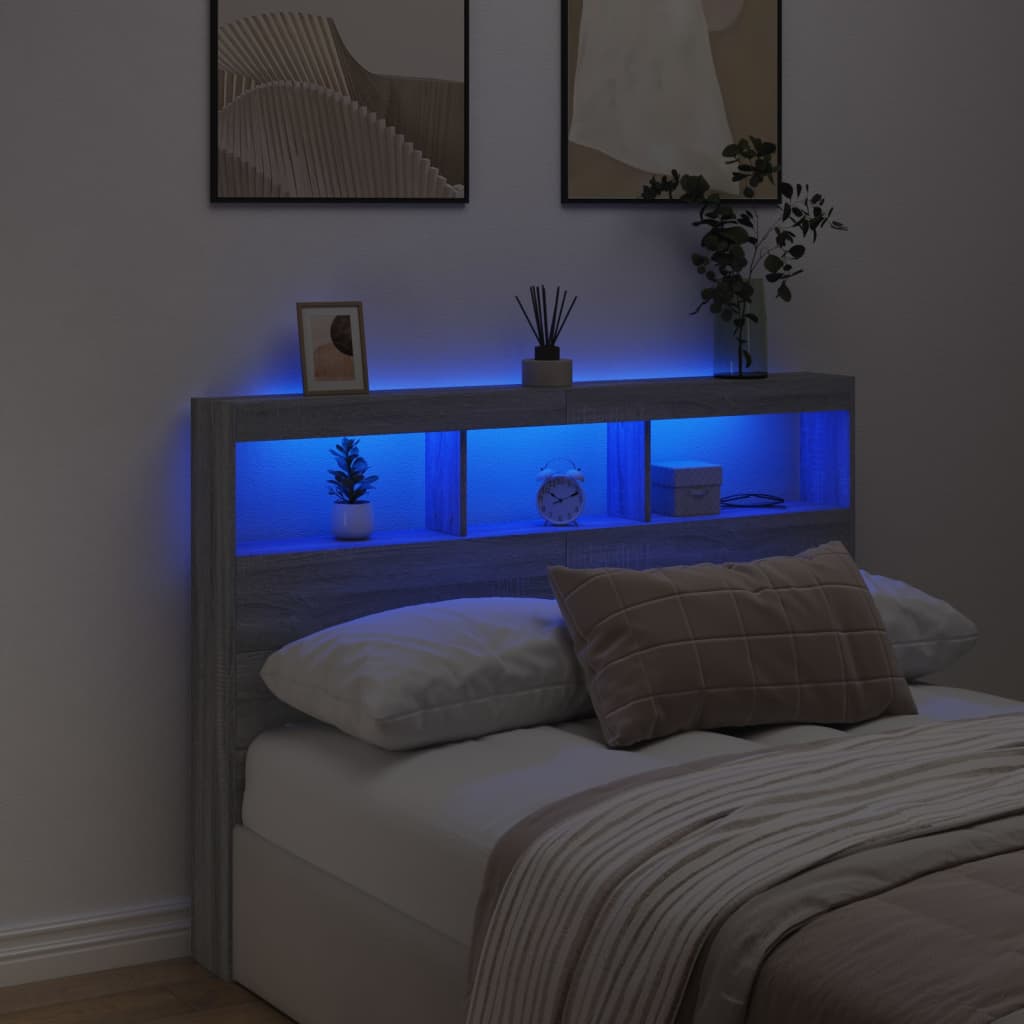 Testiera con Contenitore a LED Grigio Sonoma 140x17x102 cm