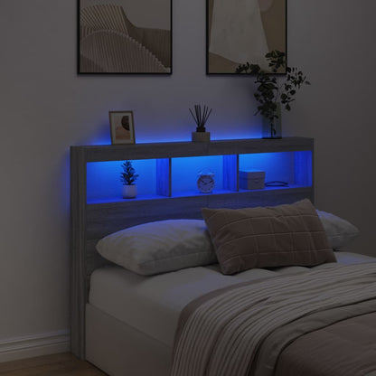 Testiera con Contenitore a LED Grigio Sonoma 140x17x102 cm