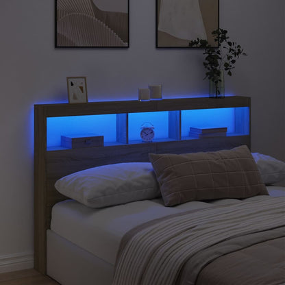 Testiera con Contenitore a LED Rovere Sonoma 160x17x102 cm